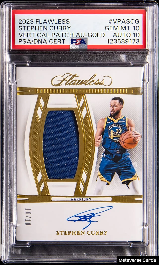2023-24 Panini Flawless Stephen Curry Vertical Patch Autograph Gold #VPA-SCG card image