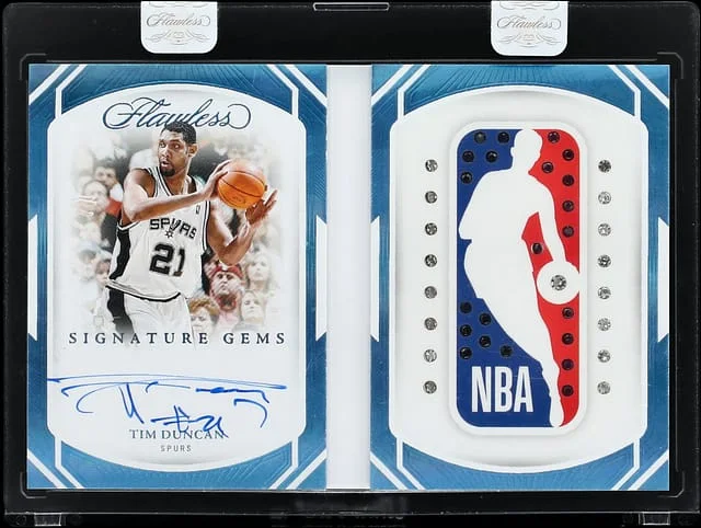 2023-24 Panini Flawless Tim Duncan Signature Gems Platinum #SGP-TIM card image