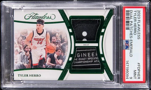 2023-24 Panini Flawless Tyler Herro Dual Patches Emerald #FDP-HER card image