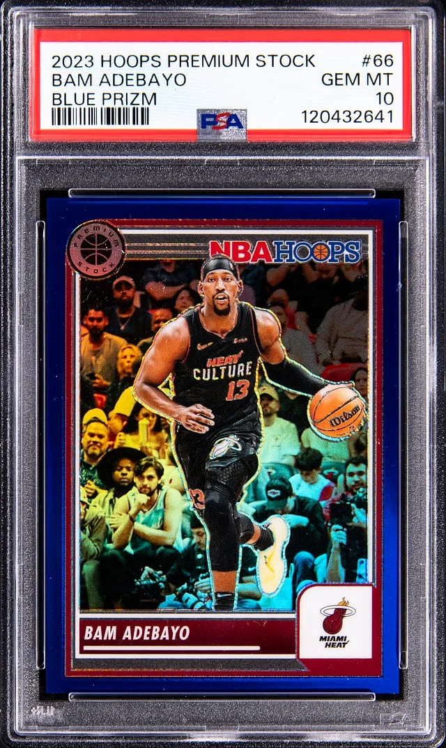 2023-24 Panini Hoops Premium Stock Bam Adebayo Blue Prizm #66 card image