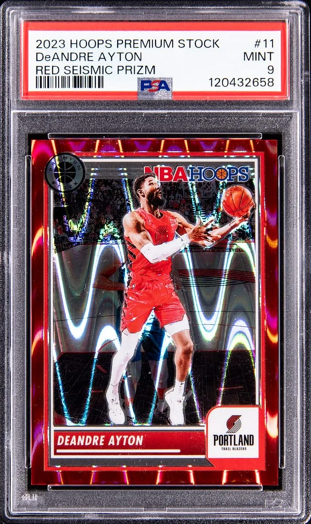 2023-24 Panini Hoops Premium Stock DeAndre Ayton Red Seismic Prizm #11 card image