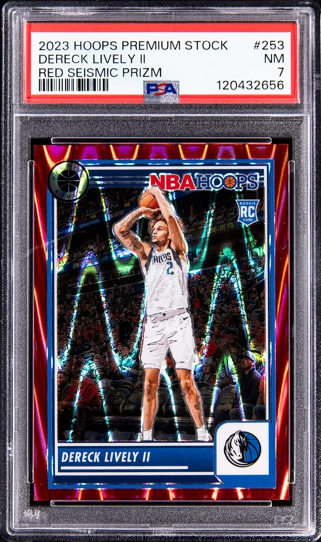 2023-24 Panini Hoops Premium Stock Dereck Lively II Red Seismic Prizm #253 card image