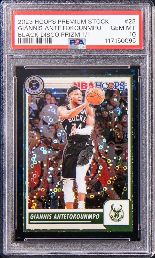 2023-24 Panini Hoops Premium Stock Giannis Antetokounmpo Black Disco Prizm #23 card image