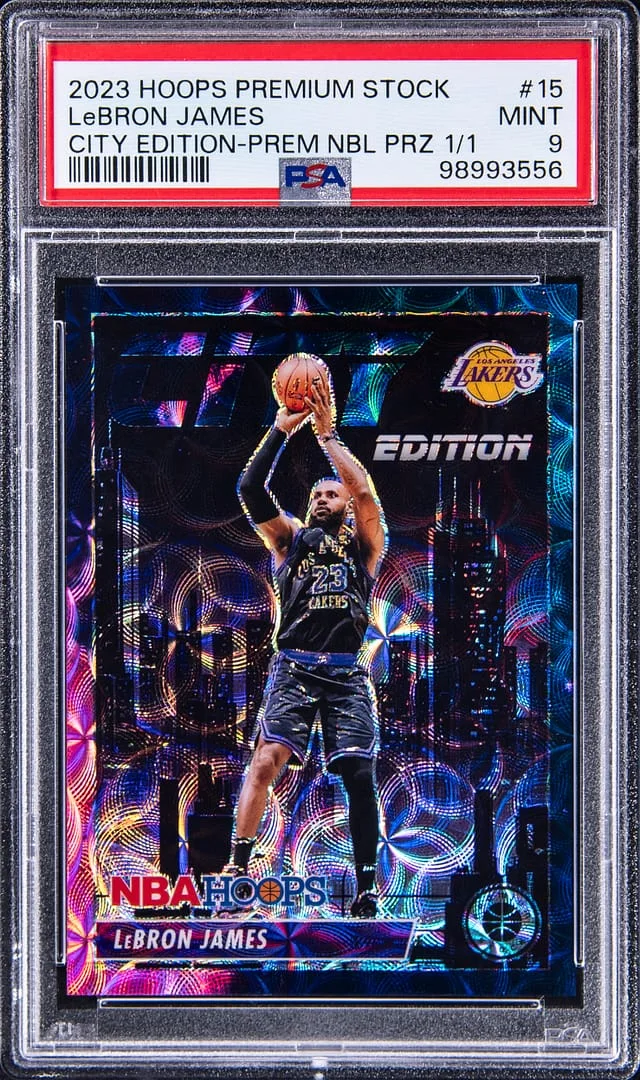 2023-24 Panini Hoops Premium Stock LeBron James City Edition Premium Nebula Prizm #15 card image