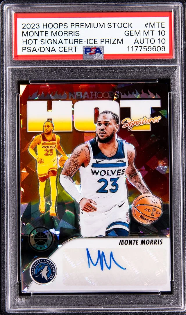 2023-24 Panini Hoops Premium Stock Monte Morris Hot Signature Ice Prizm #HS-MTE card image