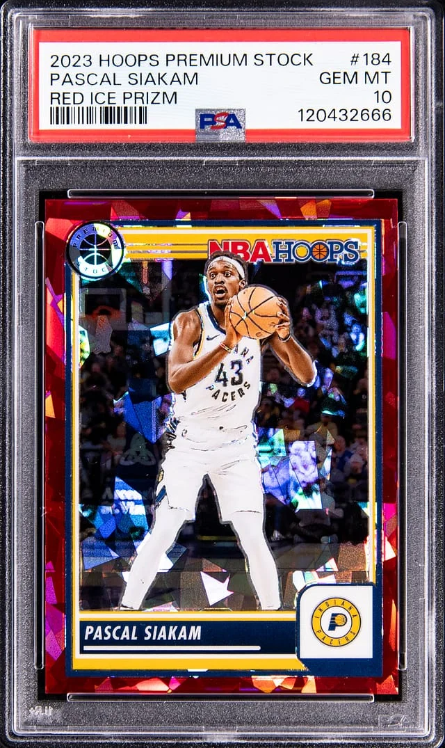 2023-24 Panini Hoops Premium Stock Pascal Siakam Red Ice Prizm #184 card image