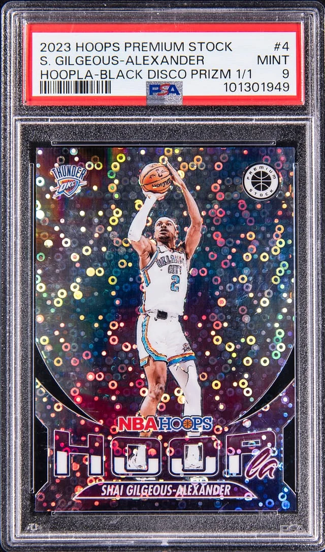 2023-24 Panini Hoops Premium Stock Shai Gilgeous-Alexander Hoopla Black Disco Prizm #4 card image