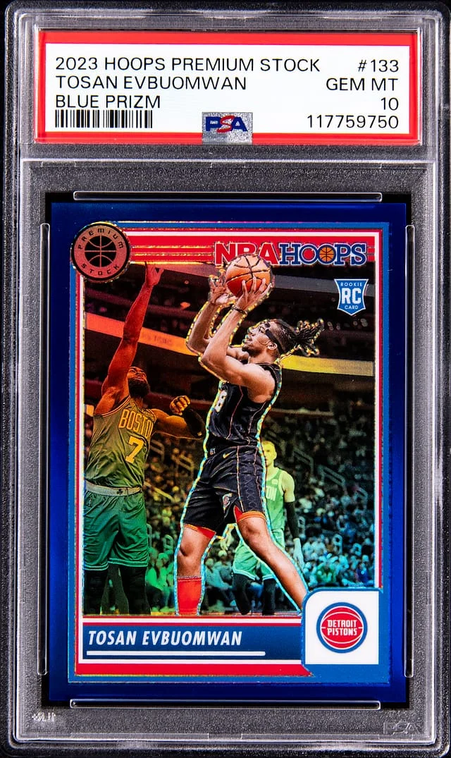 2023-24 Panini Hoops Premium Stock Tosan Evbuomwan Blue Prizm #133 card image