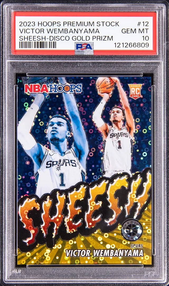 2023-24 Panini Hoops Premium Stock Victor Wembanyama Sheesh Disco Gold Prizm #12 card image