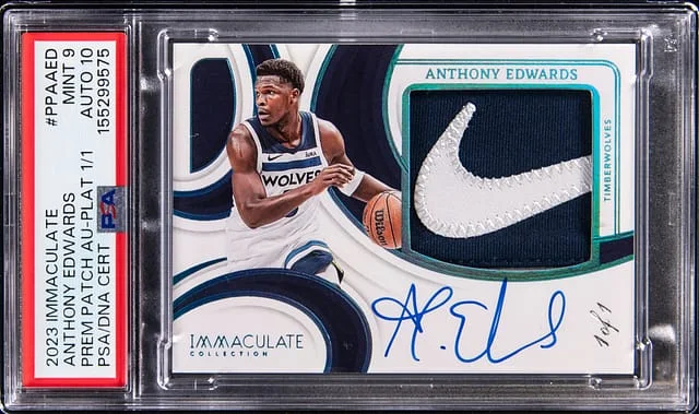 2023-24 Panini Immaculate Collection Anthony Edwards Premium Patch Autographs Platinum #PPA-AED card image
