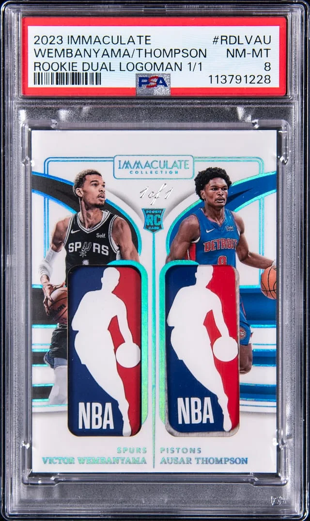 2023-24 Panini Immaculate Collection Victor Wembanyama/Ausar Thompson Logoman Patch - Wembanyama's Jersey Number Dual Logoman #RDL-VAU card image