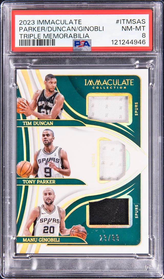 2023-24 Panini Immaculate Tony Parker, Tim Duncan, Manu Ginobli Game-Used Triple Memorabilia #ITM-SAS card image