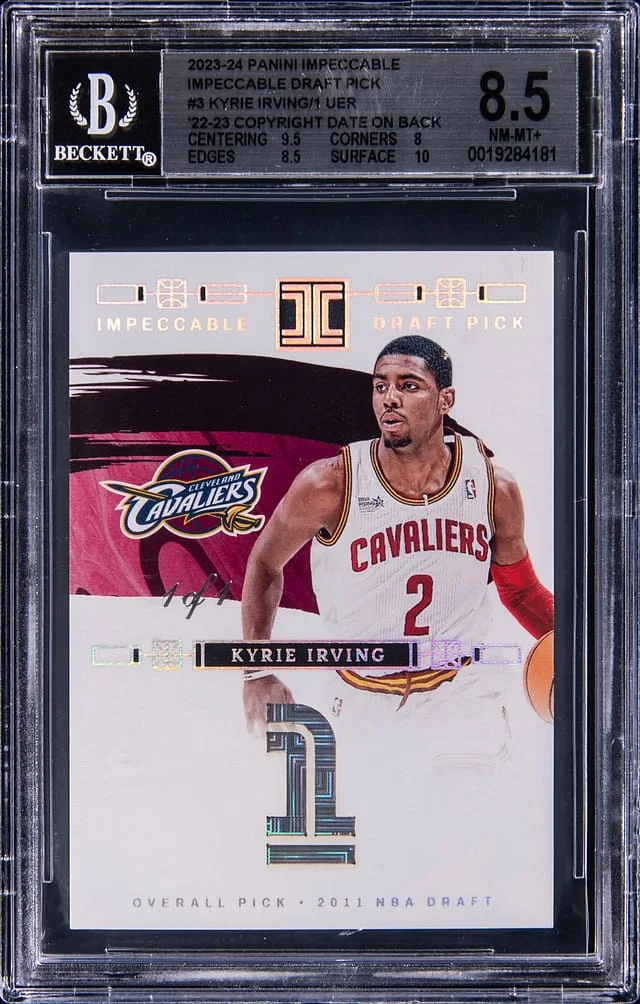 2023-24 Panini Impeccable Kyrie Irving , UER: '22-23 Copyright Date on Back Draft Pick #3 card image