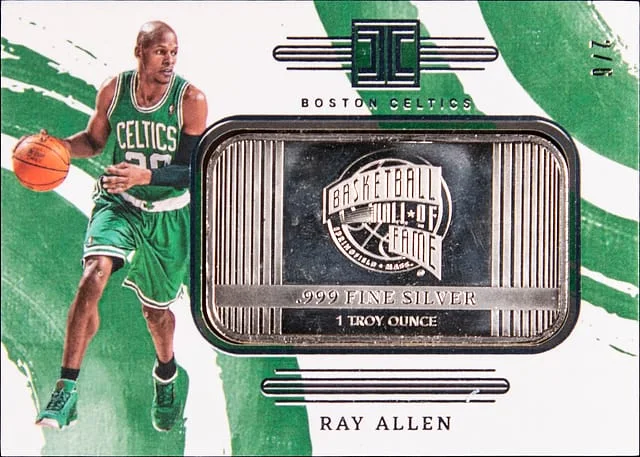 2023-24 Panini Impeccable Ray Allen Silver Bar Silver Hall of Fame Logo 1st Off the Line (FOTL) #2 card image