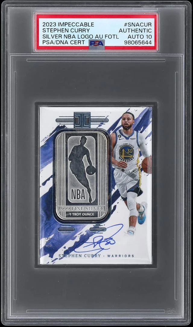2023-24 Panini Impeccable Stephen Curry Silver NBA Logo Autographs 1st Off the Line (FOTL) #SNA-CUR card image