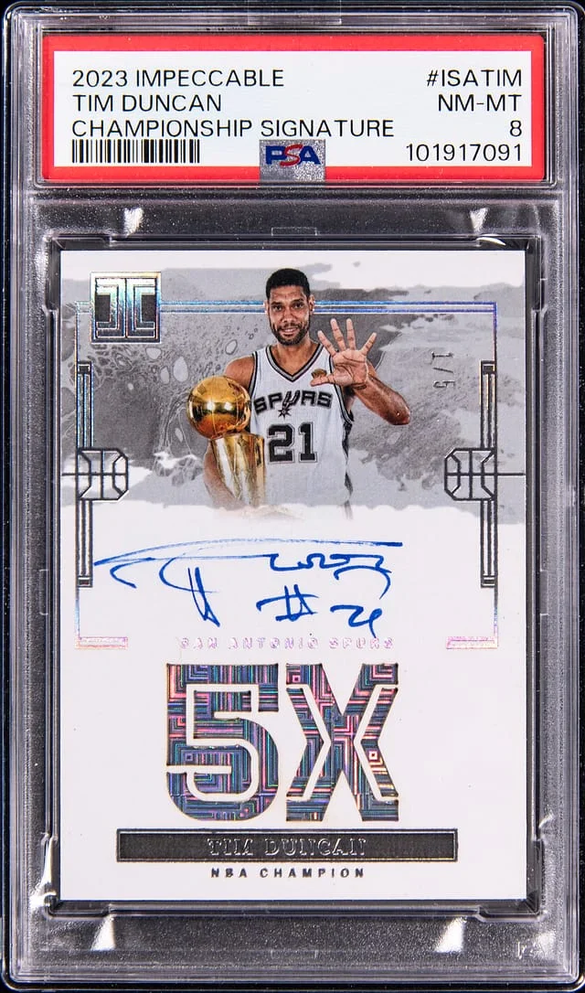 2023-24 Panini Impeccable Tim Duncan Championship Signature #ISA-TIM card image
