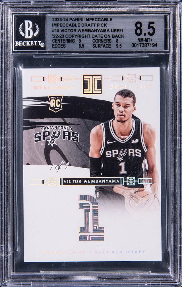 2023-24 Panini Impeccable Victor Wembanyama, '22-23 Copyright Date on Back UER Draft Picks #15 card image