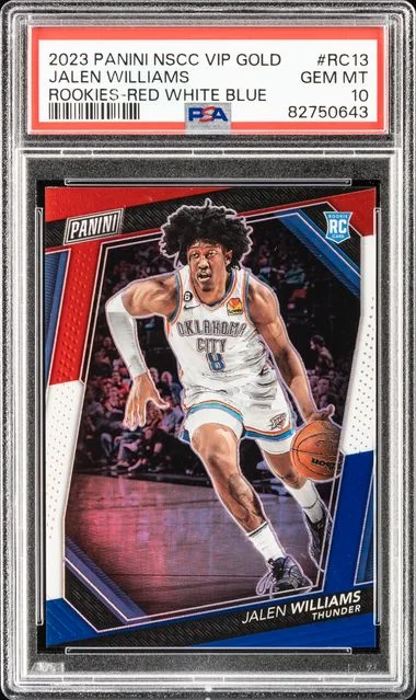 2023-24 Panini Jalen Williams National VIP Gold Rookies Red White Blue #RC13 card image