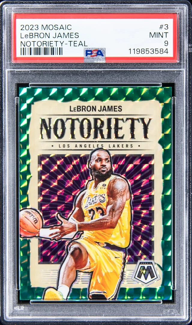 2023-24 Panini Mosaic Notoriety Teal # LeBron James #no-number card image