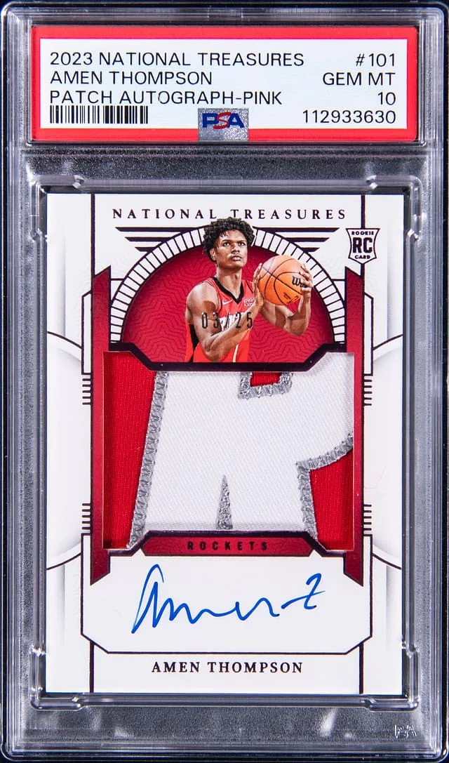 2023-24 Panini National Treasures Amen Thompson Patch Autograph (RPA) Orange #101 card image