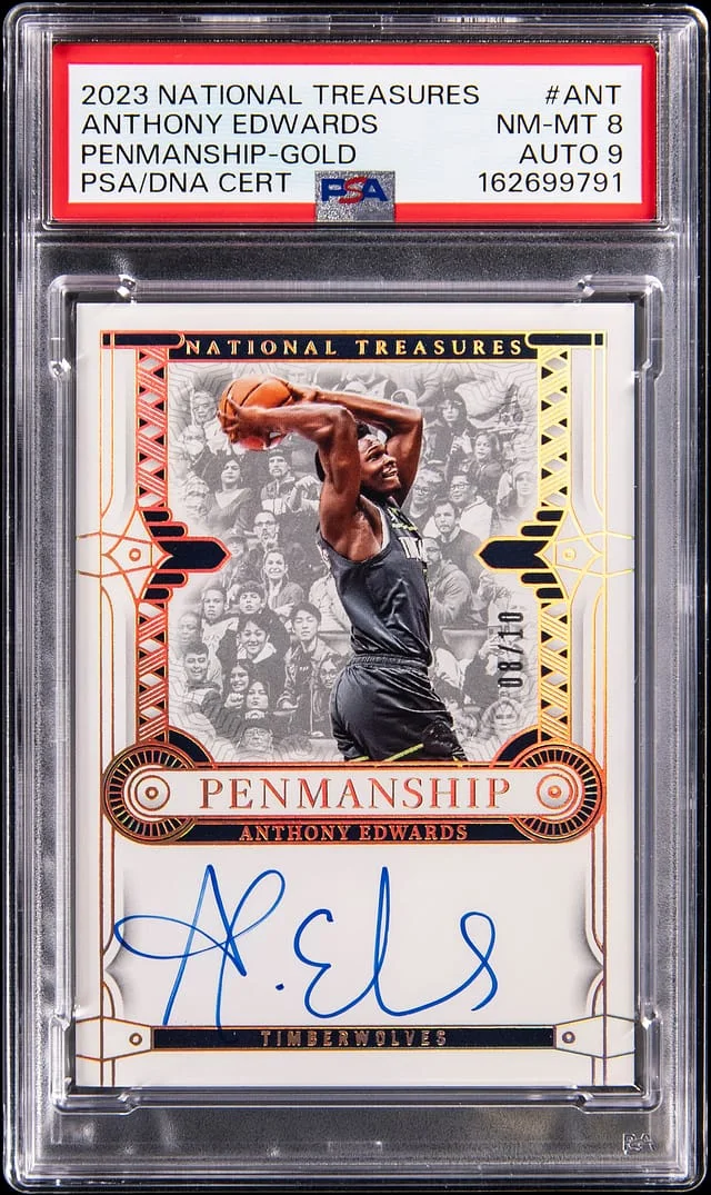 2023-24 Panini National Treasures Anthony Edwards Penmanship Gold #P-ANT card image