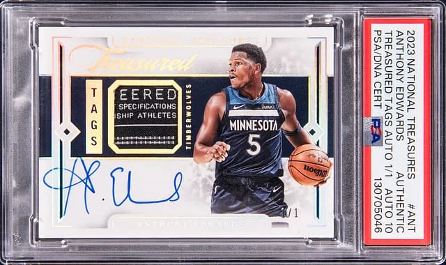 2023-24 Panini National Treasures Anthony Edwards Treasured Tags Autograph #TTA-ANT card image