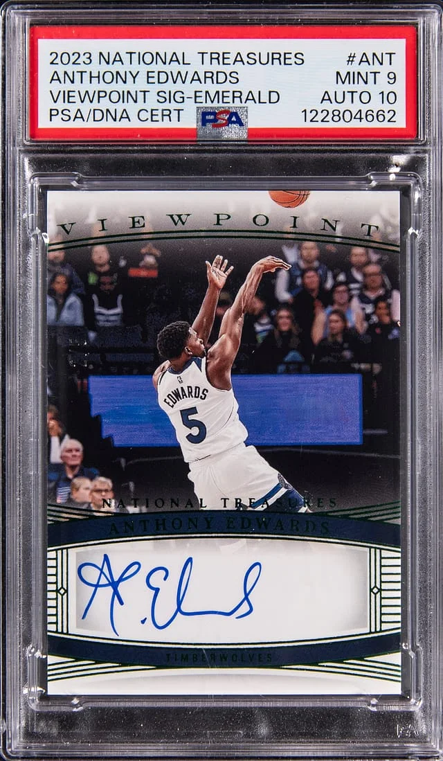 2023-24 Panini National Treasures Anthony Edwards Viewpoint Signatures Emerald #VS-ANT card image