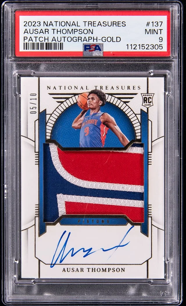 2023-24 Panini National Treasures Ausar Thompson Patch Autograph (RPA) Gold #137 card image
