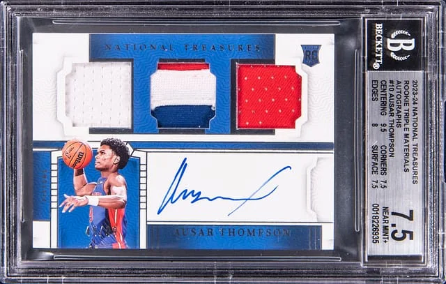 2023-24 Panini National Treasures Ausar Thompson Triple materials Autographs #RMT-AUS card image