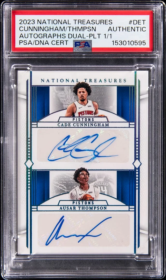 2023-24 Panini National Treasures Cade Cunningham/Ausar Thompson Autographs Dual Platinum #AD-DET card image