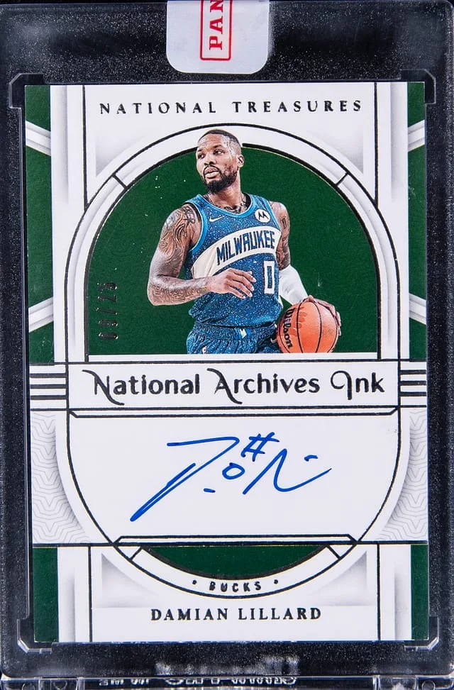 2023-24 Panini National Treasures Damian Lillard National Archives Ink #NAI-DML card image