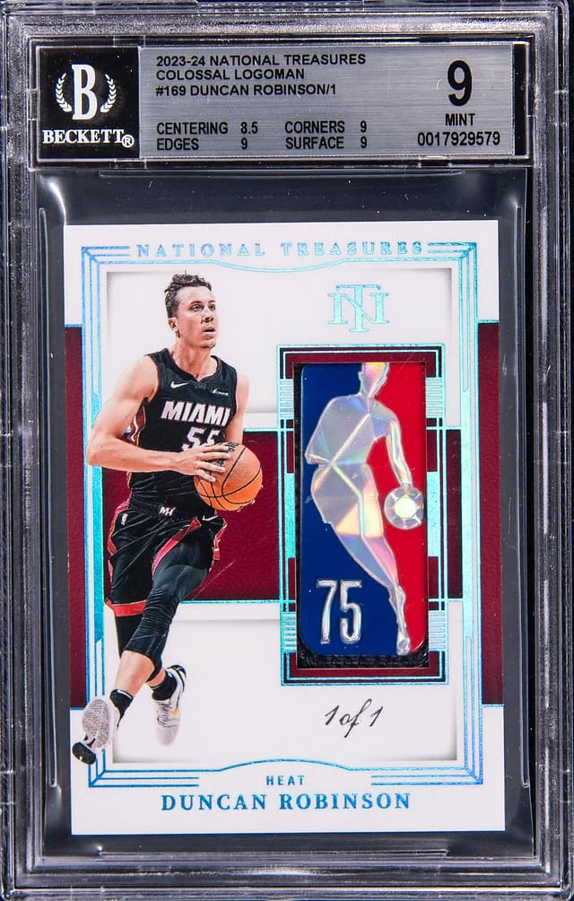 2023-24 Panini National Treasures Duncan Robinson Colossal Logoman #CLM-DRB card image