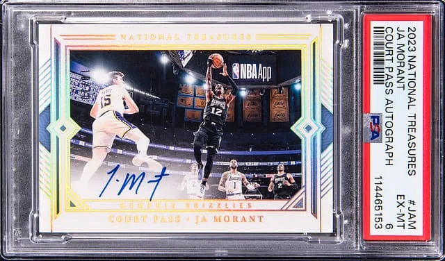 2023-24 Panini National Treasures Ja Morant Court Pass Autograph #JAM card image