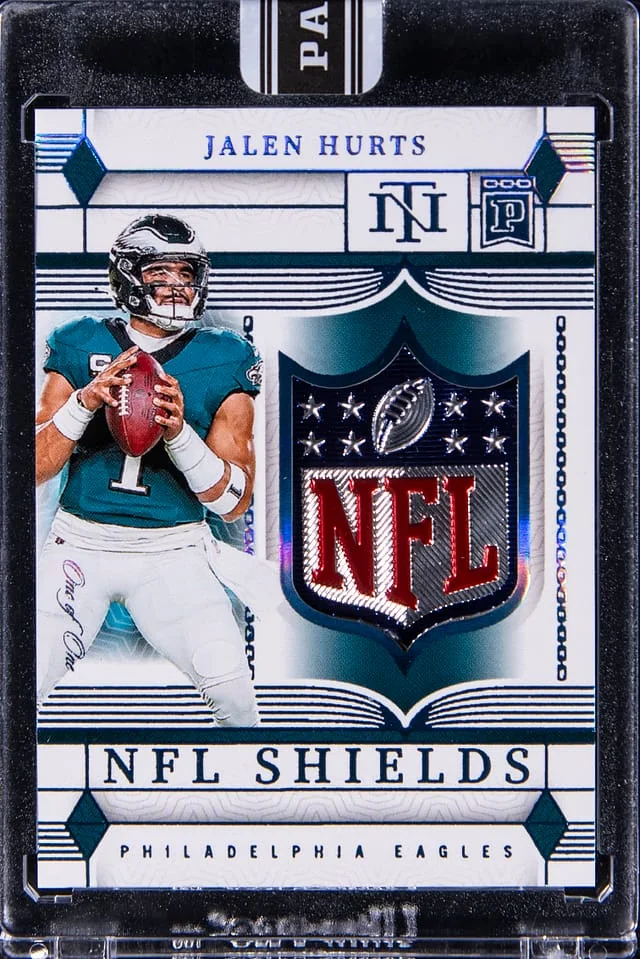 2023-24 Panini National Treasures Jalen Hurts Blockchain NFL Shields #SHIELD-JH card image