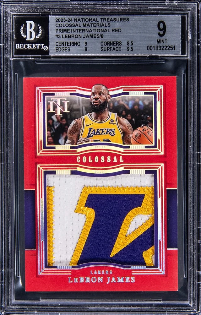 2023-24 Panini National Treasures LeBron James Colossal Materials Prime International Red #CM-LBJ card image