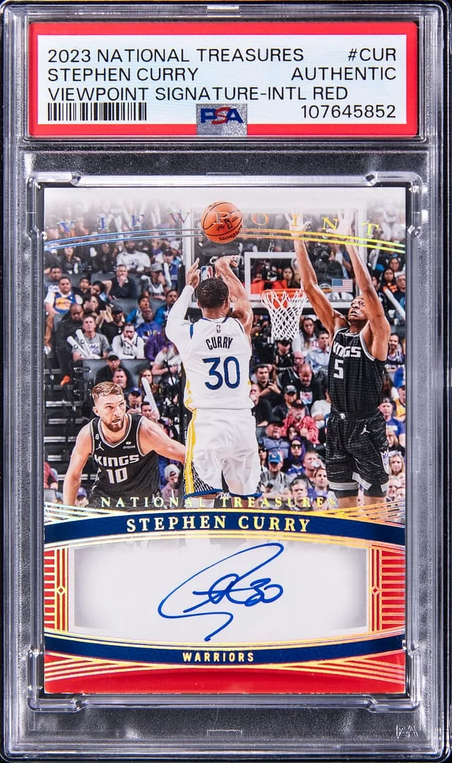 2023-24 Panini National Treasures Stephen Curry Viewpoint Signatures International Red #VS-CUR card image