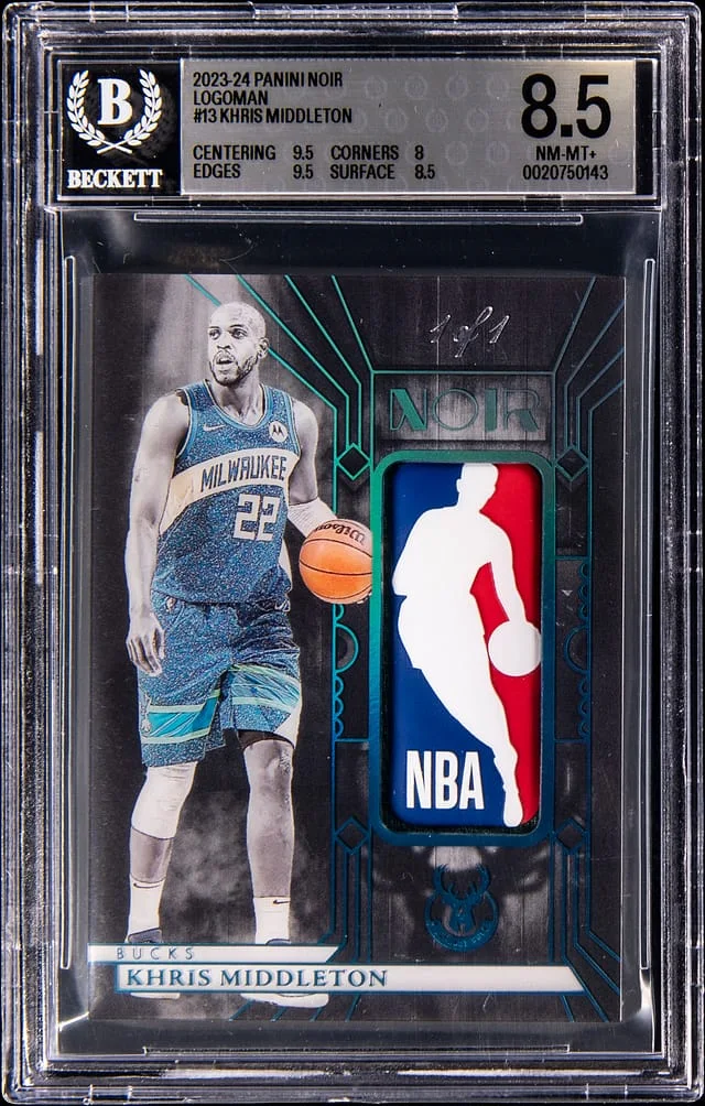 2023-24 Panini Noir Khris Middleton Logoman #LM-MID card image