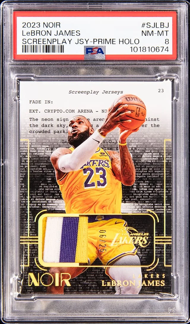 2023-24 Panini Noir LeBron James Screenplay Jerseys Prime Holo #SJ-LBJ card image