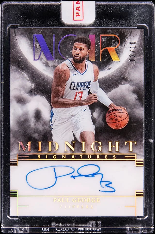 2023-24 Panini Noir Paul George Midnight Signatures Holo Gold #MS-PG card image