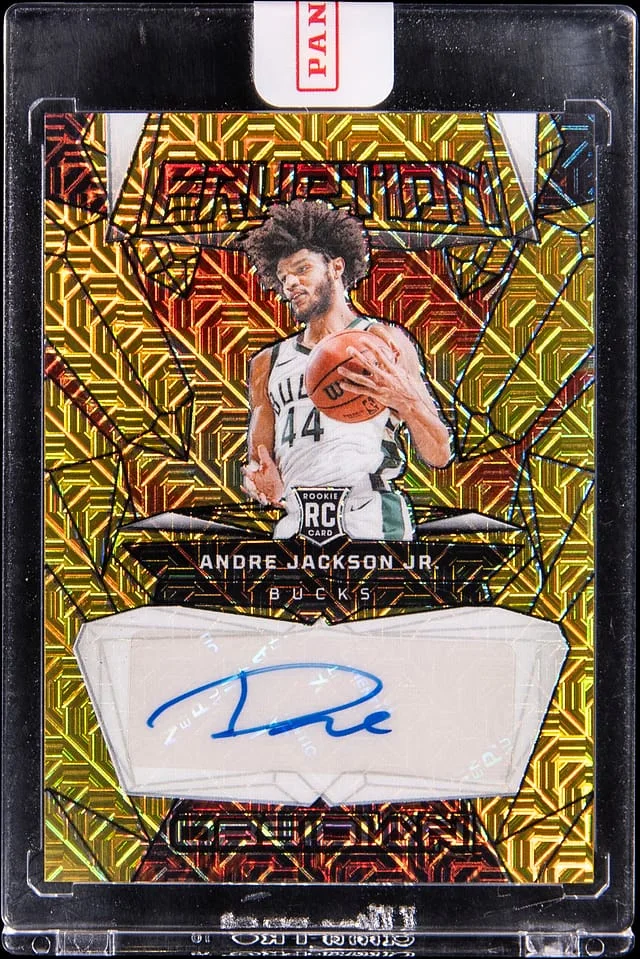 2023-24 Panini Obsidian Andre Jackson Jr. Eruption Autographs Gold Flood Electric Etch #RE-AJJ card image