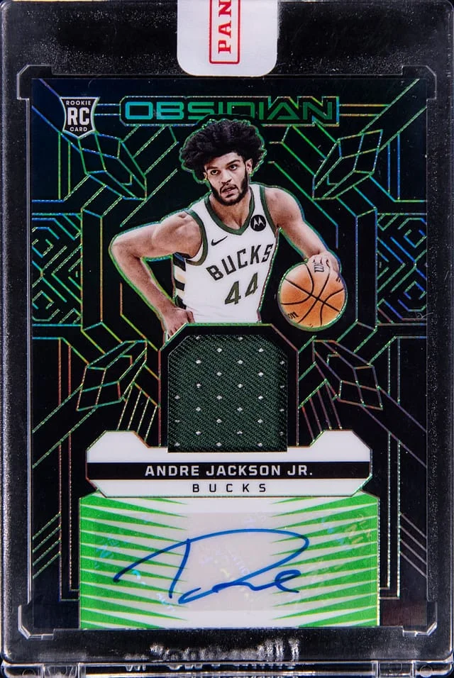 2023-24 Panini Obsidian Andre Jackson Jr. Jersey Autograph Green #RJI-AJJ card image