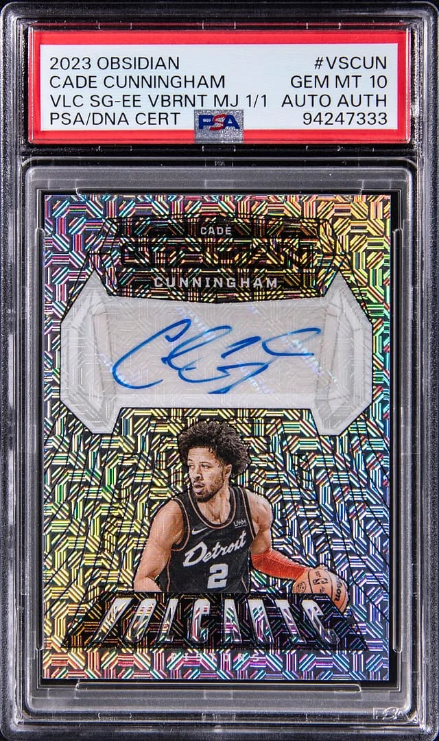 2023-24 Panini Obsidian Cade Cunningham Volcanic Signatures Electric Etch Vibrant Mojo #VS-CUN card image