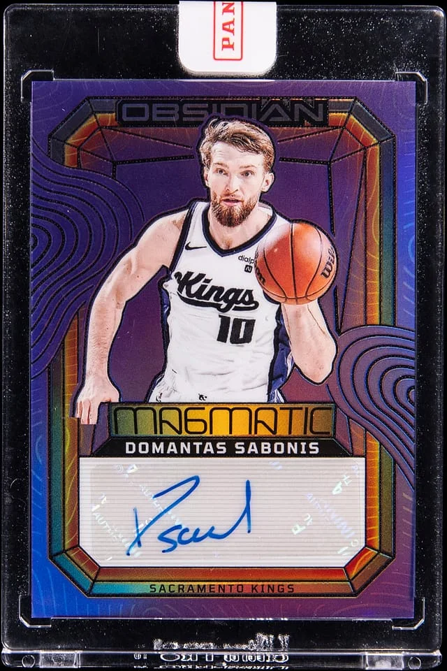 2023-24 Panini Obsidian Domantas Sabonis Magmatic Signatures Purple Flood Electric Etch #MS-SAB card image