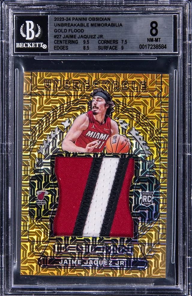 2023-24 Panini Obsidian Jaime Jaquez Jr. Unbreakable Memorabilia Gold Flood #UM-JJJ card image