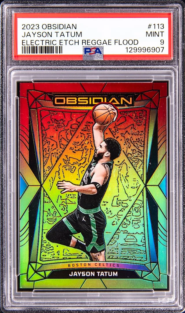 2023-24 Panini Obsidian Jayson Tatum Electric Etch Reggae Flood #114 card image