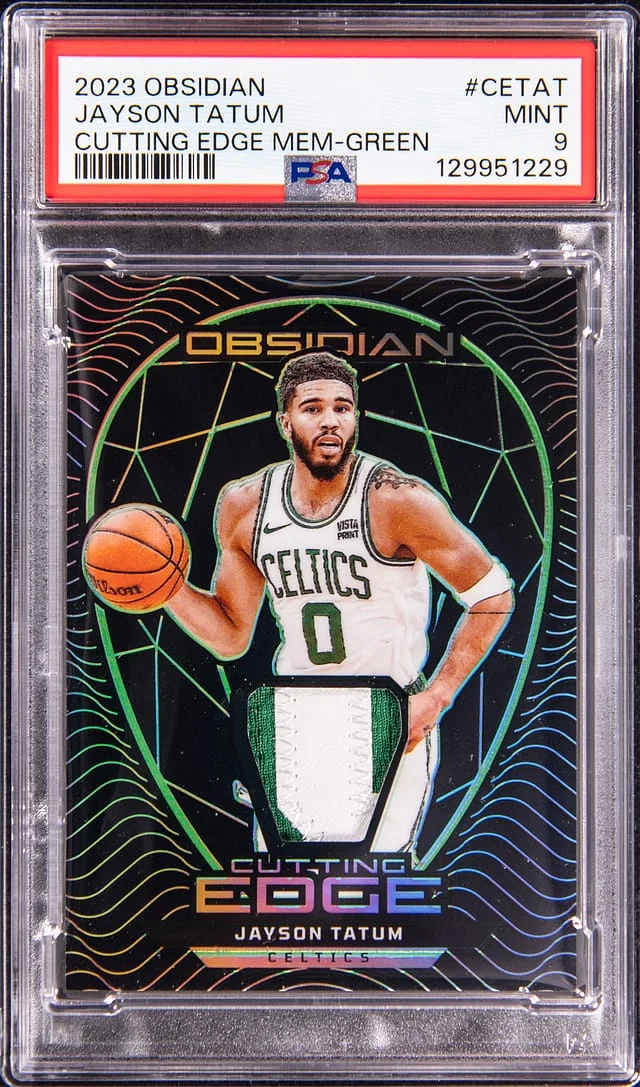 2023-24 Panini Obsidian Jayson Tatum Cutting Edge Memorabilia Green #CE-TAT card image