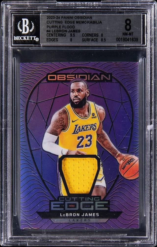 2023-24 Panini Obsidian LeBron James Cutting Edge Memorabilia Purple Flood #CE-LBJ card image