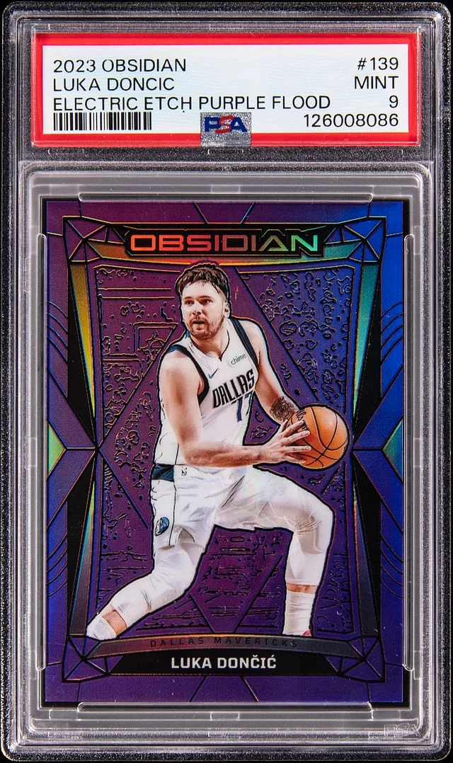 2023-24 Panini Obsidian Luka Doncic Electric Etch Purple Flood #139 card image