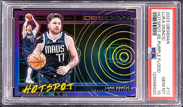 2023-24 Panini Obsidian Luka Doncic Hotspot Electric Etch Purple Flood #17 card image