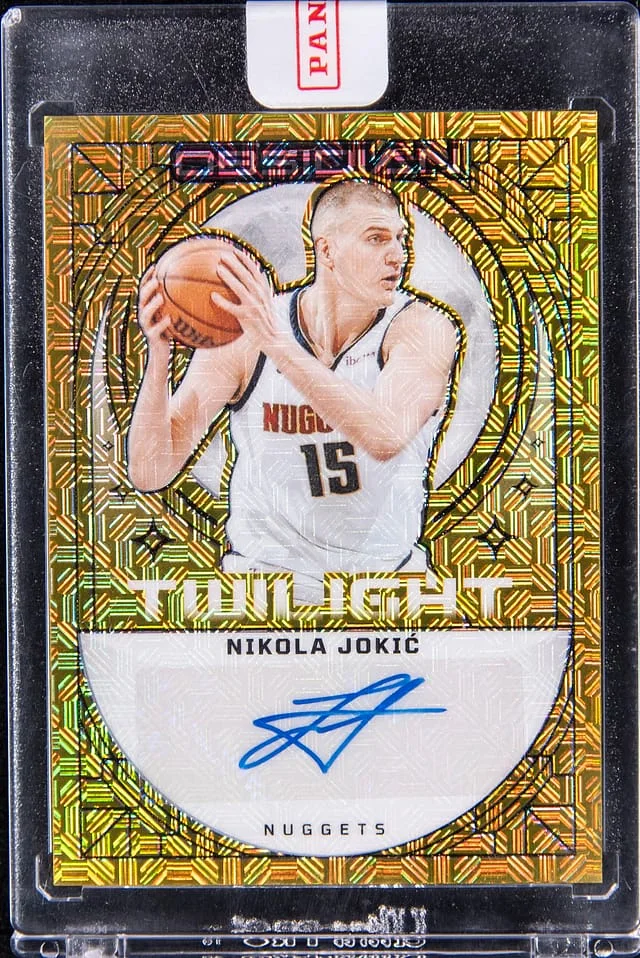 2023-24 Panini Obsidian Nikola Jokic Twilight Signatures Gold #TS-JOK card image